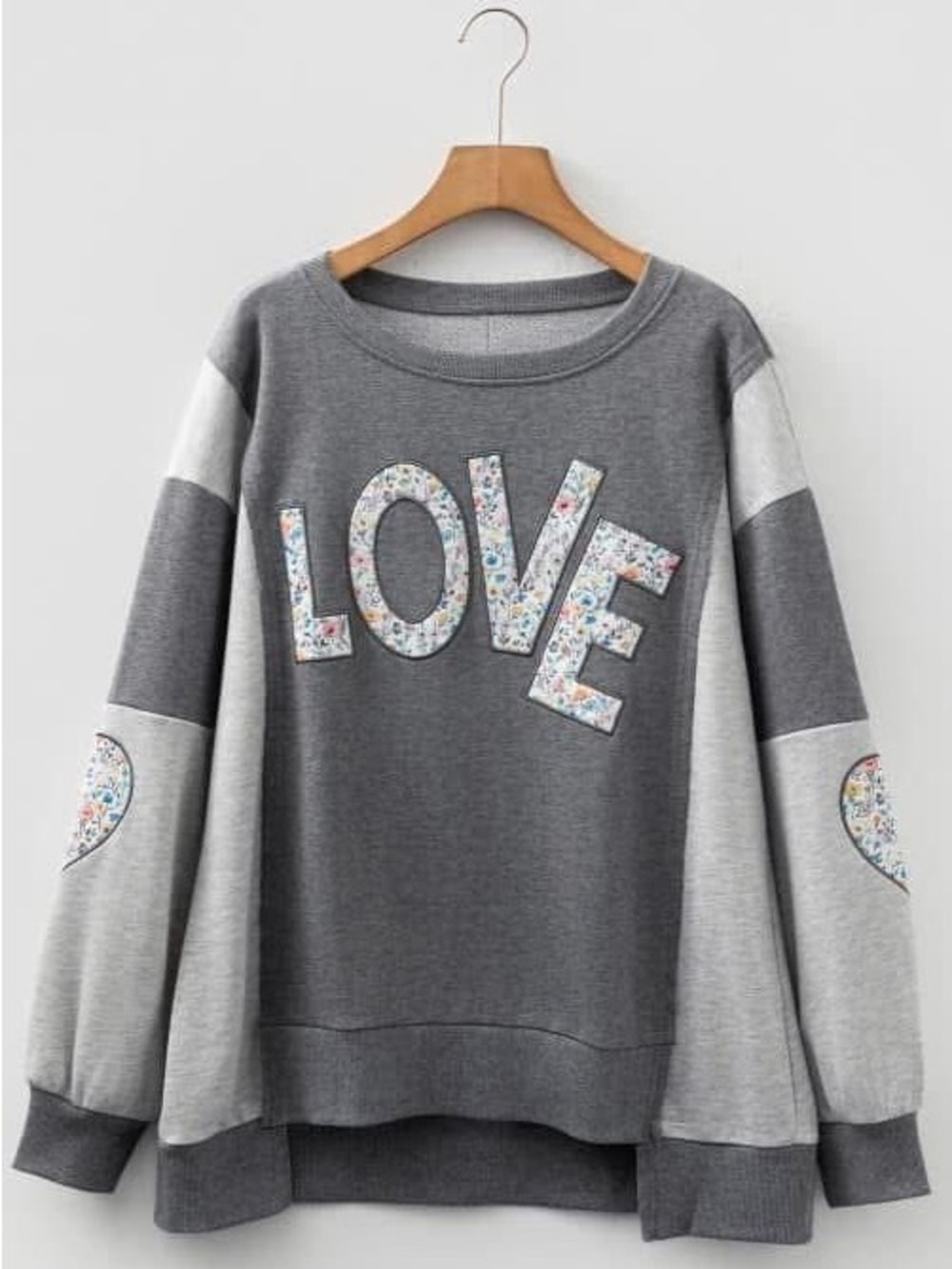 Floral 'LOVE' Colorblock Sweatshirt - Gray